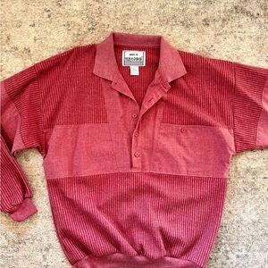 Vintage Huk-A-Poo Red Textured Knit Polo Sweater Shirt Men’s Large 1970 1980
